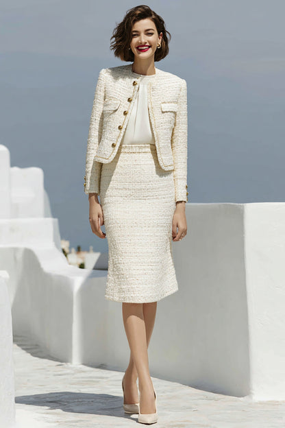 Ivory Bodycon 2-Piece Round Neck Work Dress