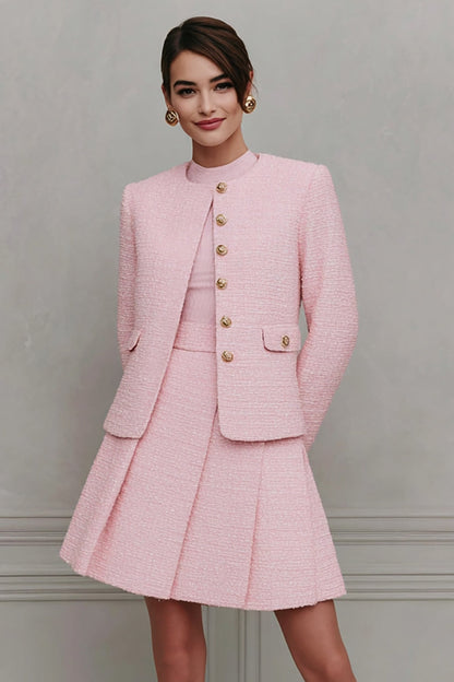 Pink A Line 2-Piece Long Sleeve Work Dress