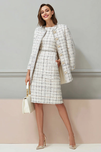 Mix Black Grid Tweed 2 Piece Midi Work Dress