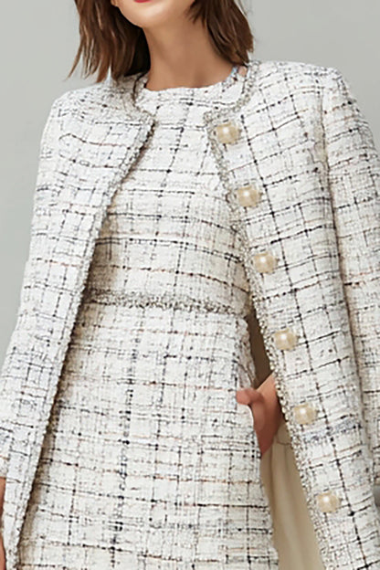 Mix Black Grid Tweed 2 Piece Midi Work Dress