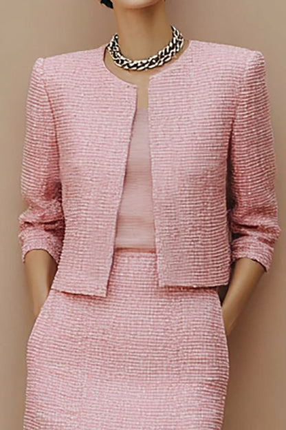 Pink Pencil Tweed Midi 2 Piece Work Dress