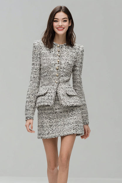 Grey 2 Piece Tweed Pencil Short Work Dress