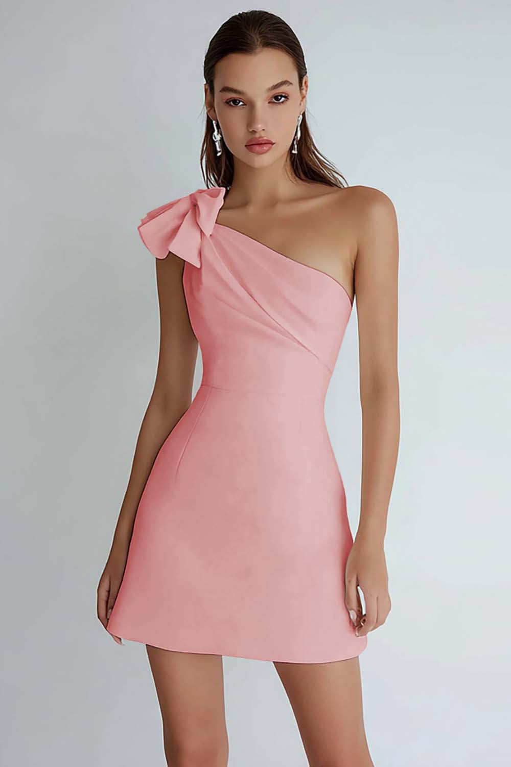 One Shoulder A Line Little White Dress with Bow