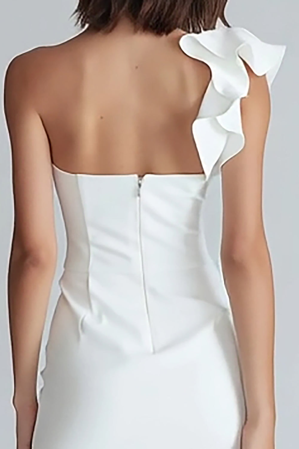 Ruched One Shoulder Bodycon Little White Dress