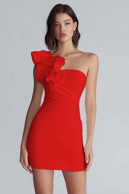 Ruched One Shoulder Bodycon Little White Dress