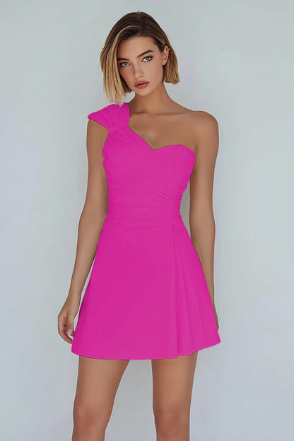 One Shoulder A Line Ruched Little White Dress