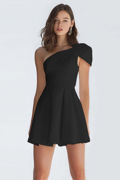 One Shoulder A Line Satin Little White Dress