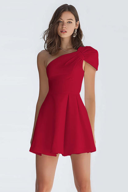 One Shoulder A Line Satin Little White Dress