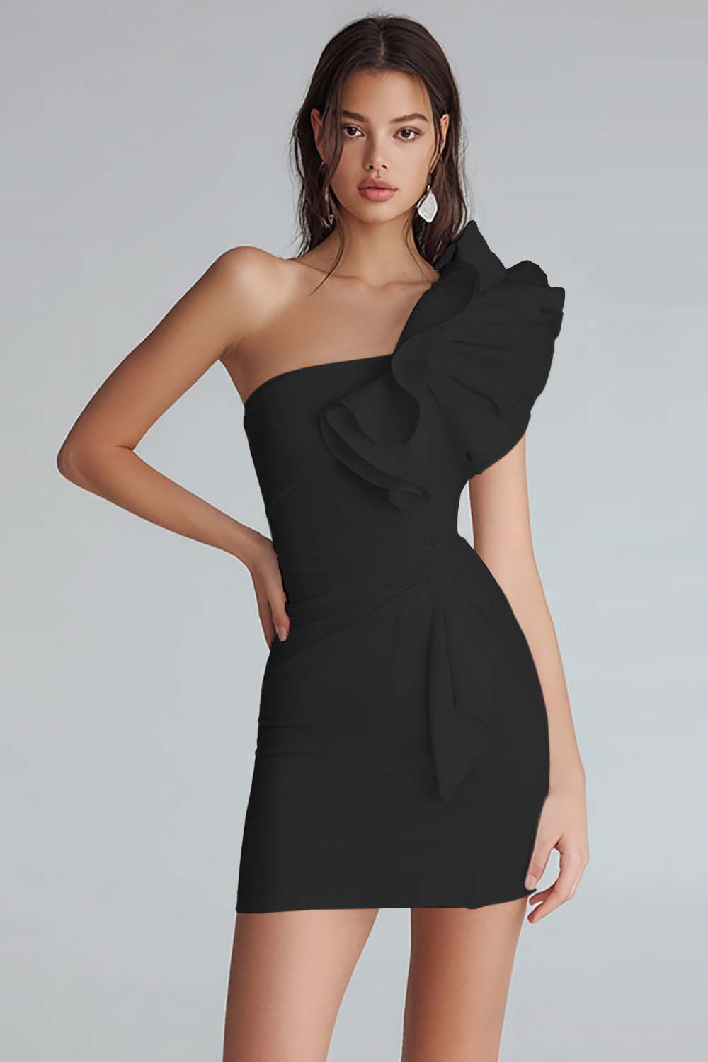 Ruched One Shoulder Bodycon Satin Little White Dress