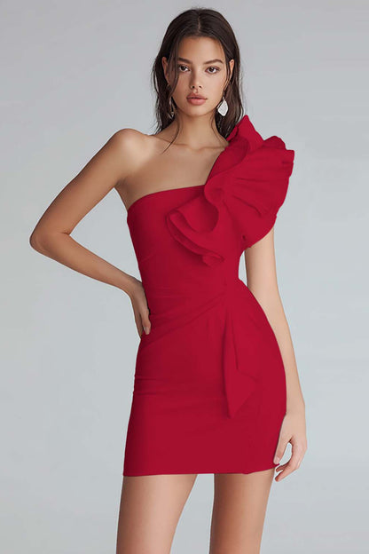 Ruched One Shoulder Bodycon Satin Little White Dress