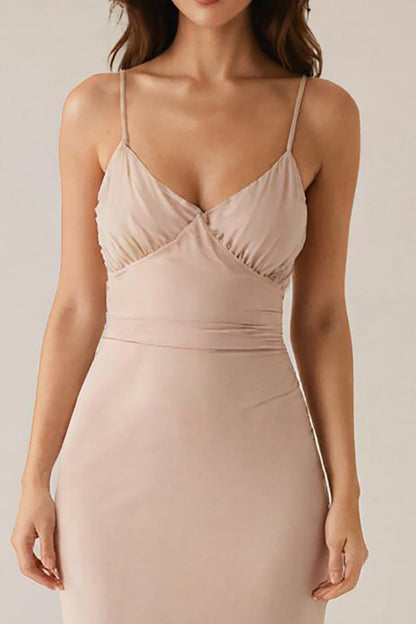 Apricot Spaghetti Straps Sheath Long Evening Dress