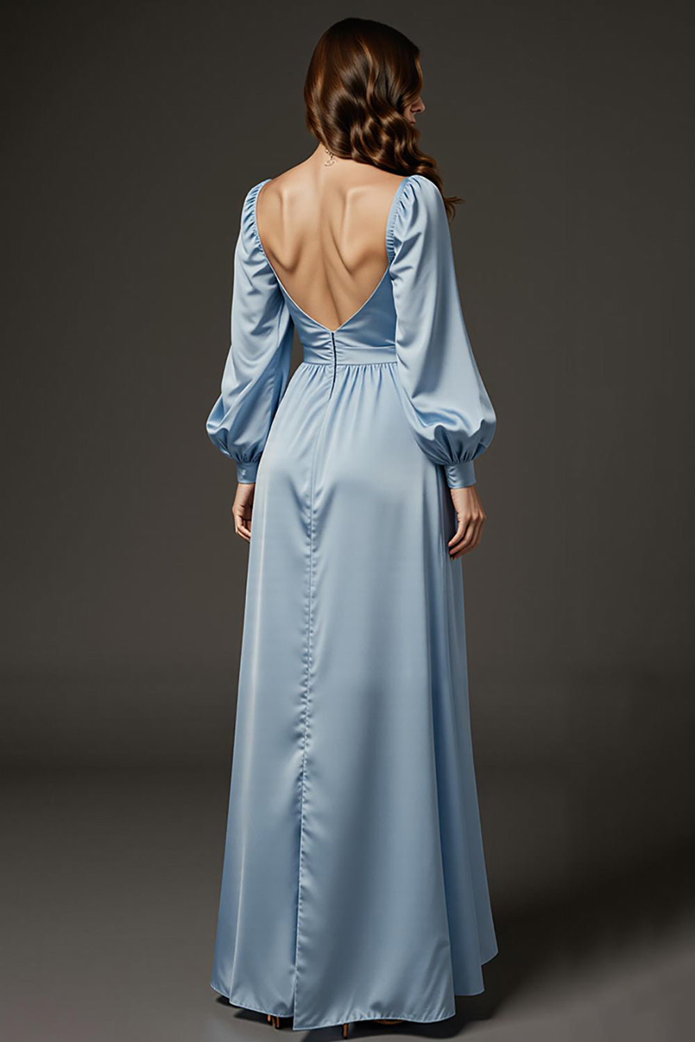 Light Blue Satin Sheath Sweetheart Long Formal Dress with Sleeves