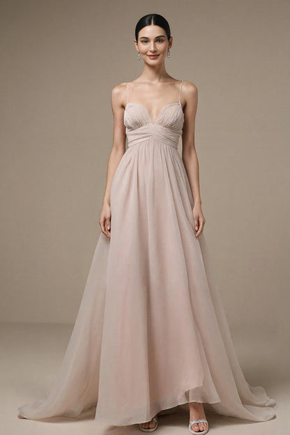 Light Pink A Line Spaghetti Straps Long Formal Dress