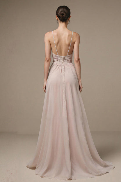 Light Pink A Line Spaghetti Straps Long Formal Dress