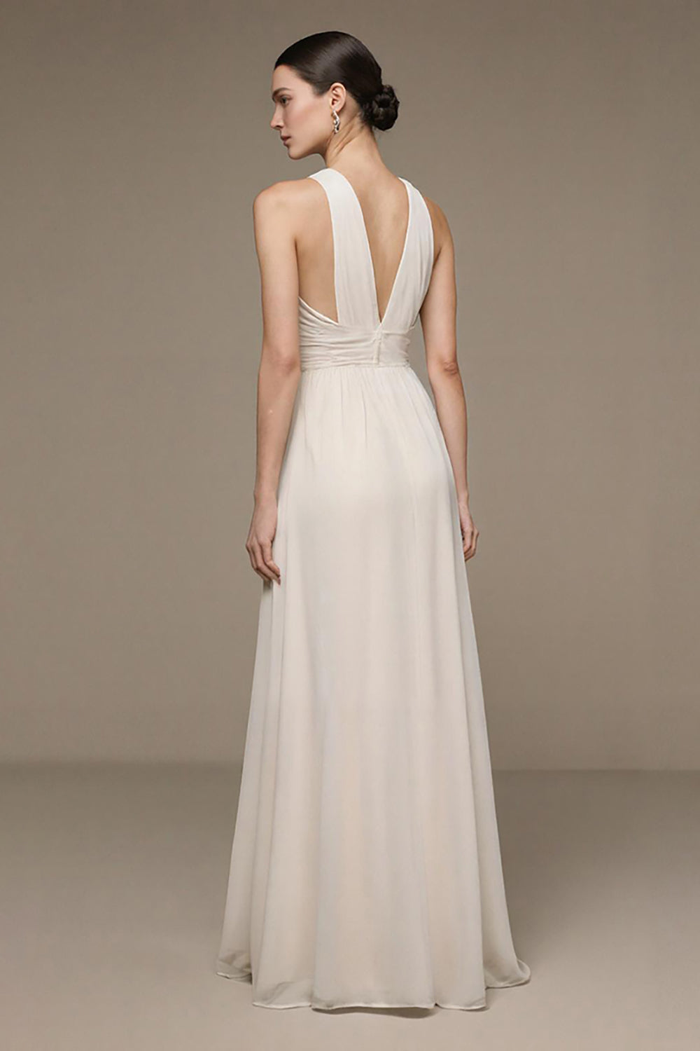 V-Neck Ivory A Line Long Formal Dress with Slit