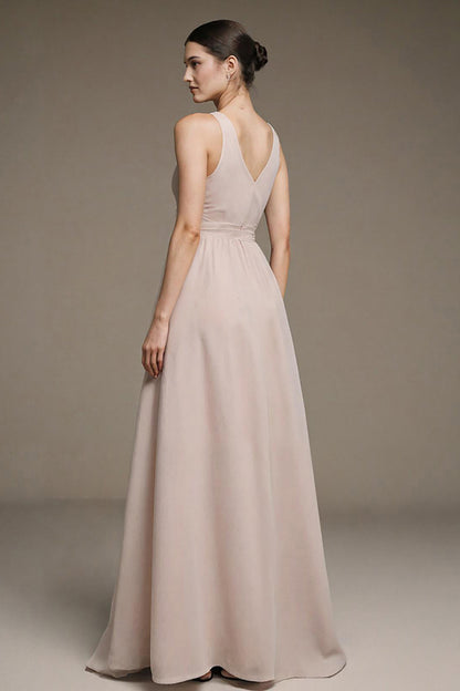 Ivory V-Neck A Line Long Formal Dress