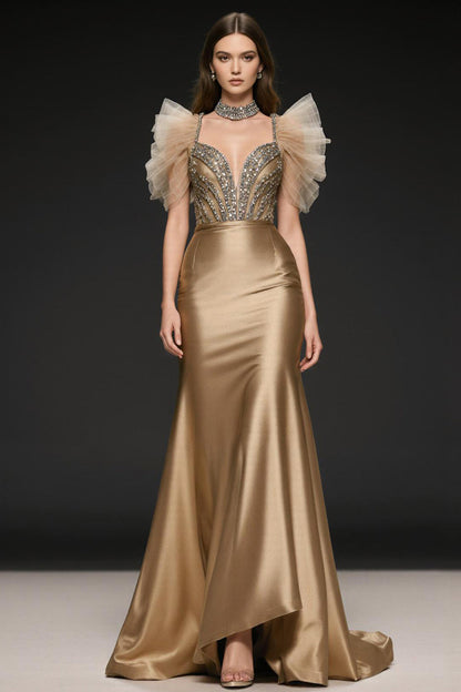 Champagne Mermaid Sequin Long Pageant Dress