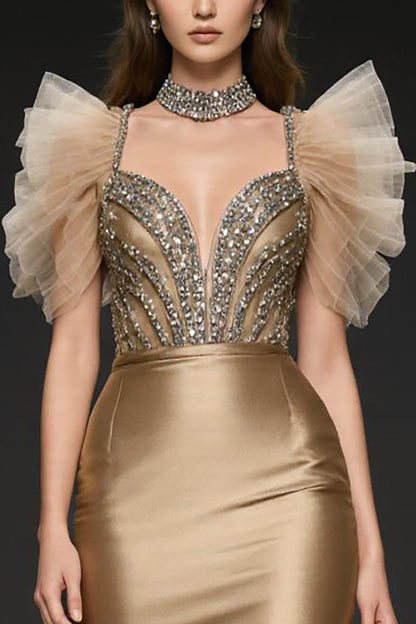 Champagne Mermaid Sequin Long Pageant Dress