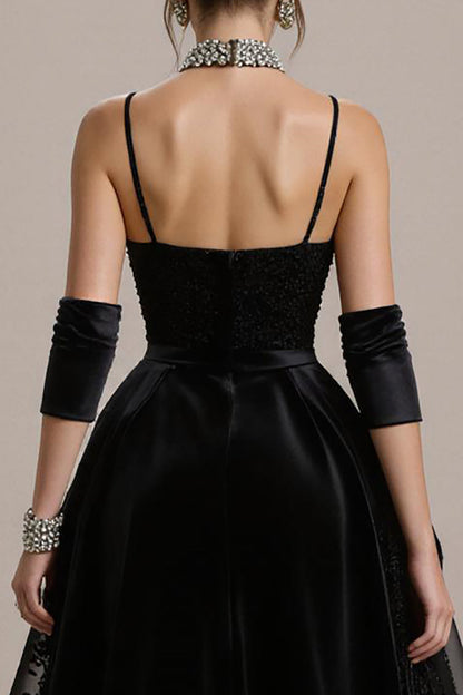 Black Lace Appliqued A-Line Pageant Dress