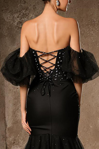 Sparkly Black Off The Shoulder Mermaid Pageant Dress