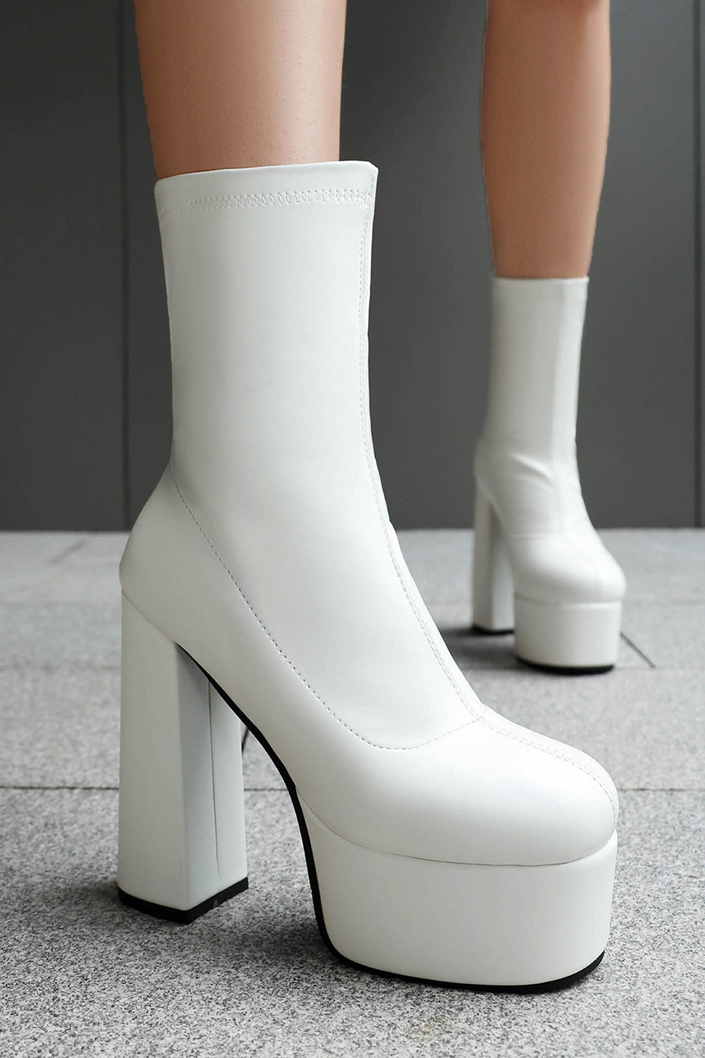 Black Round Toe Platform Chunky Heel Ankle Boots