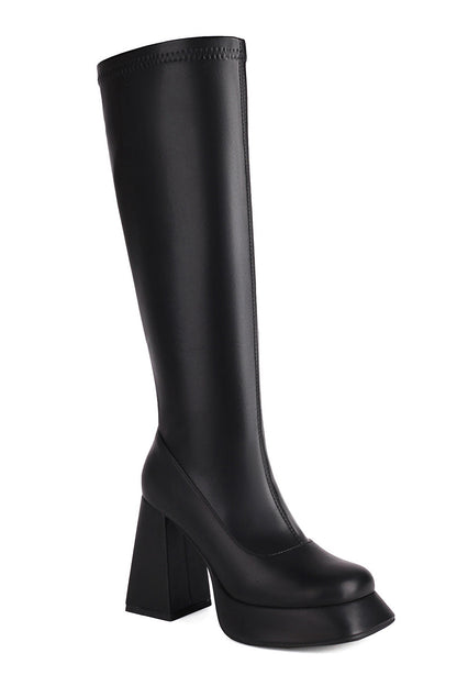 Black Platform Chunky High Heel Knee High Boots