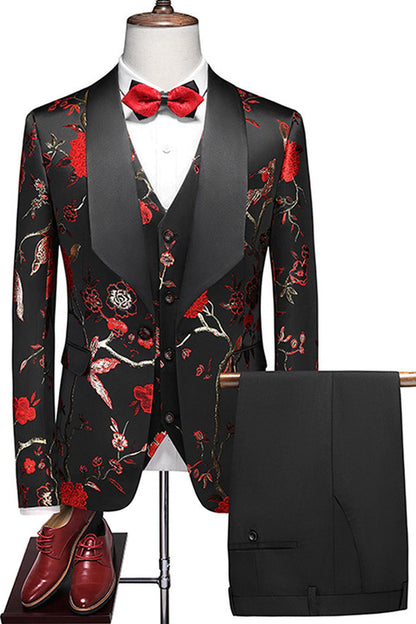 Purple Shawl Lapel Jacquard 3 Piece Men's Prom Suits