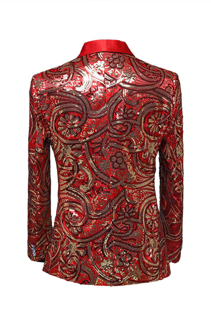 Sparkly Sequins Men's Red Shawl Lapel Prom Blazer