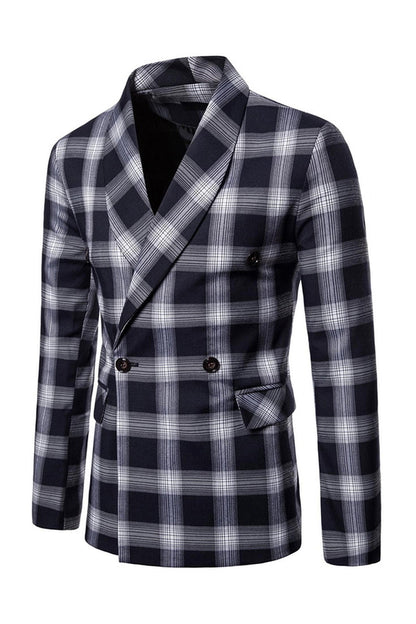Navy Shawl Lapel Striped Men's Prom Blazer