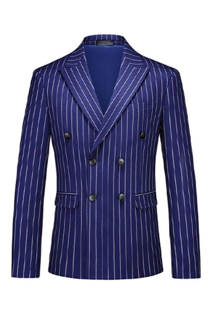 Blue Peak Lapel Striped 2-piece Men Suits