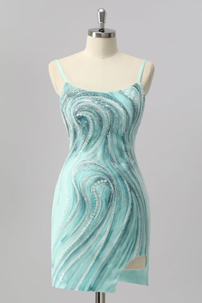 Green Bodycon Sequin Mini Homecoming Dress with Beading