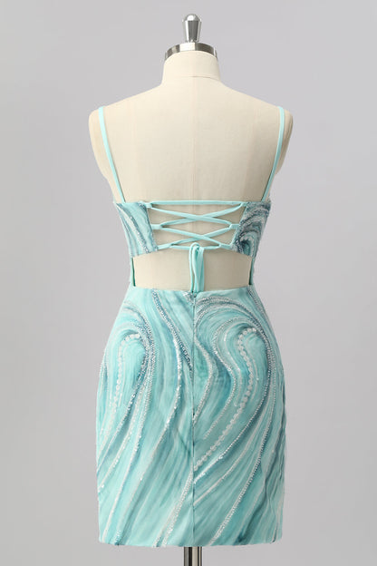 Green Bodycon Sequin Mini Homecoming Dress with Beading