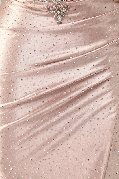 Blush Mermaid Spaghetti Straps Beaded Prom Dress with Side Streamer