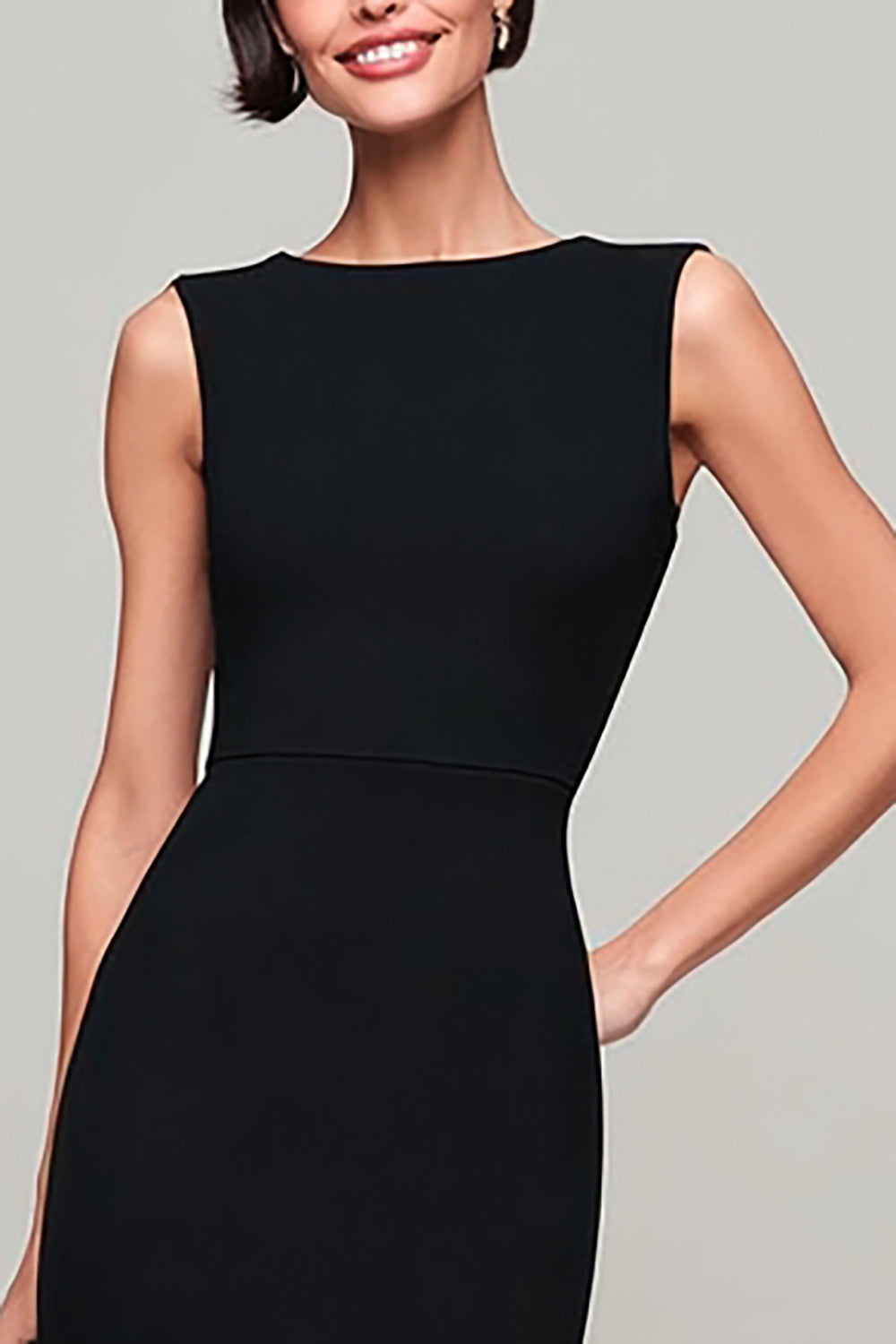 Black Sheath Keyhole Bateau Neck Long Formal Dress