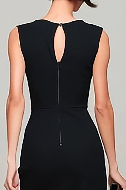 Black Sheath Keyhole Bateau Neck Long Formal Dress