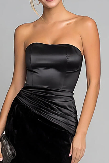 Black Mermaid Velvet Strapless Long Formal Dress