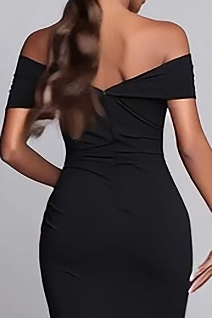 Black Mermaid Off the Shoulder Long Formal Dress with Slit