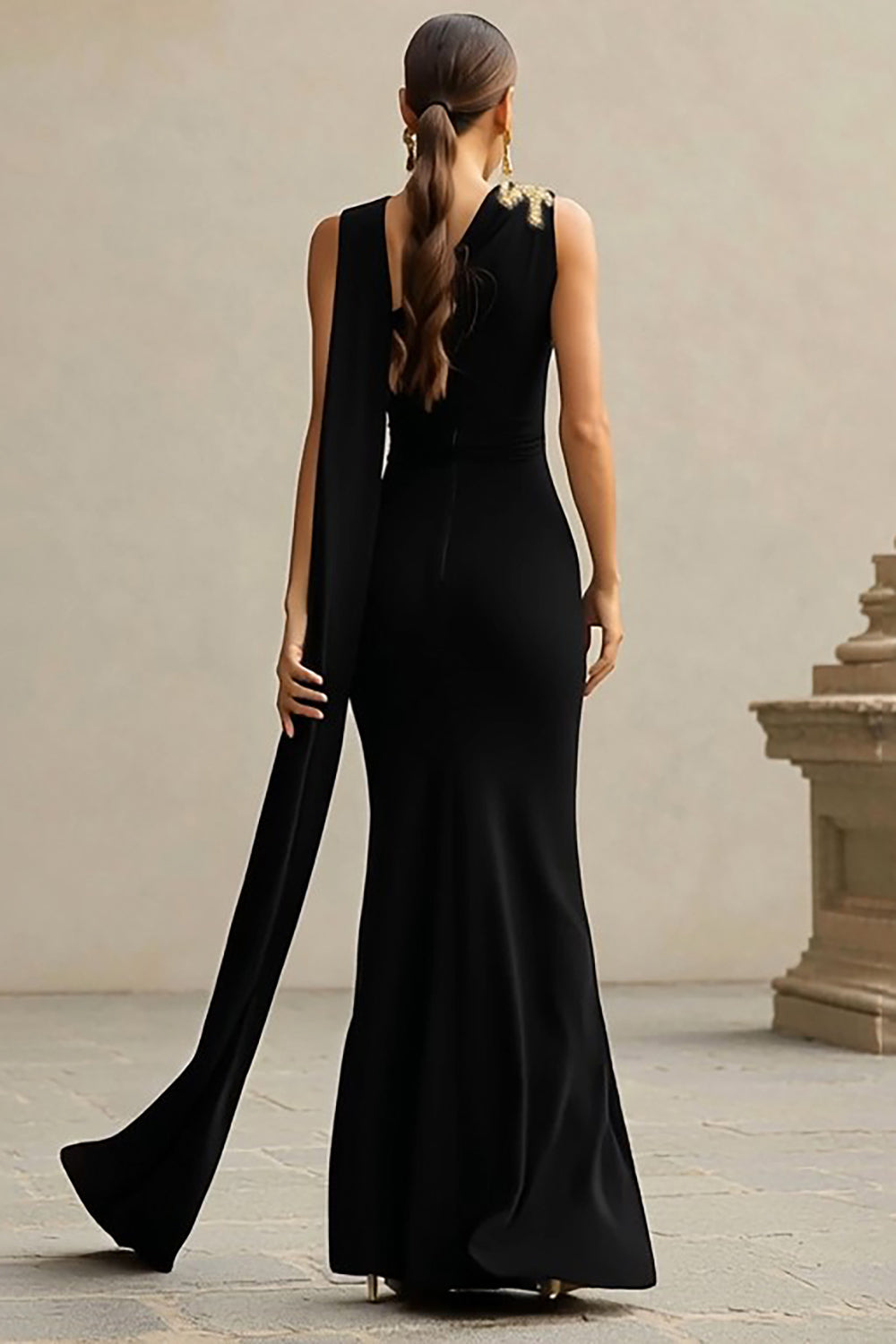 Black Mermaid Crepe Long Formal Dress