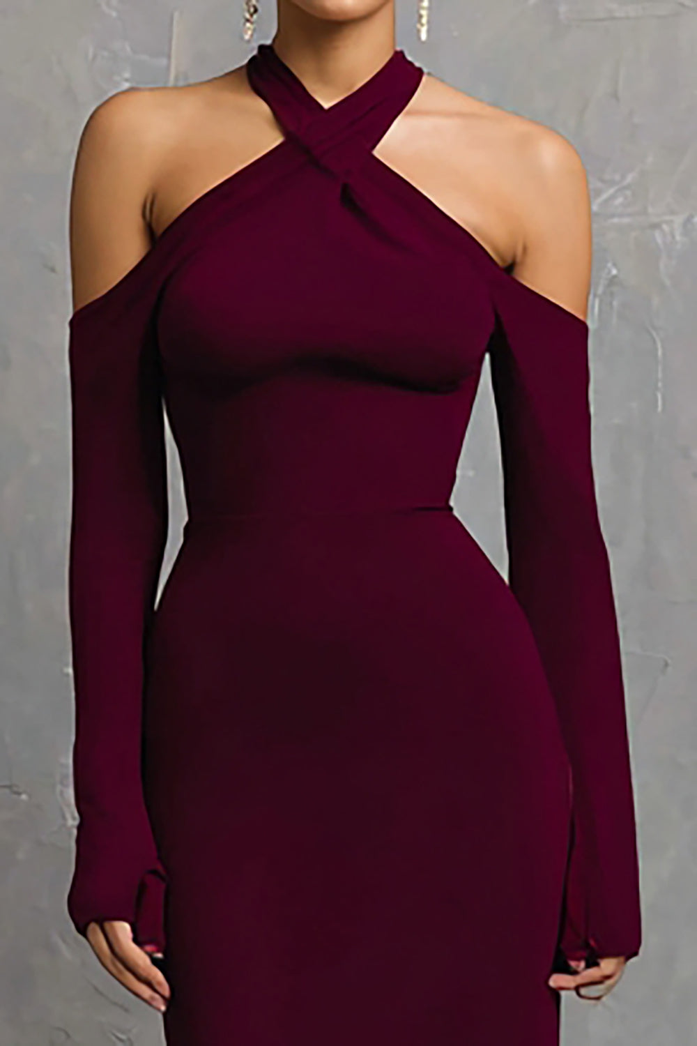 Burgundy Mermaid Spandex Long Formal Dress with Sleeve