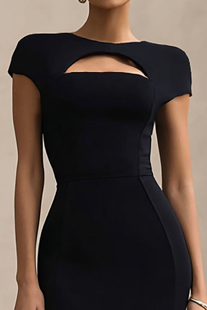 Sheath Black Cut Out Midi Formal Dress