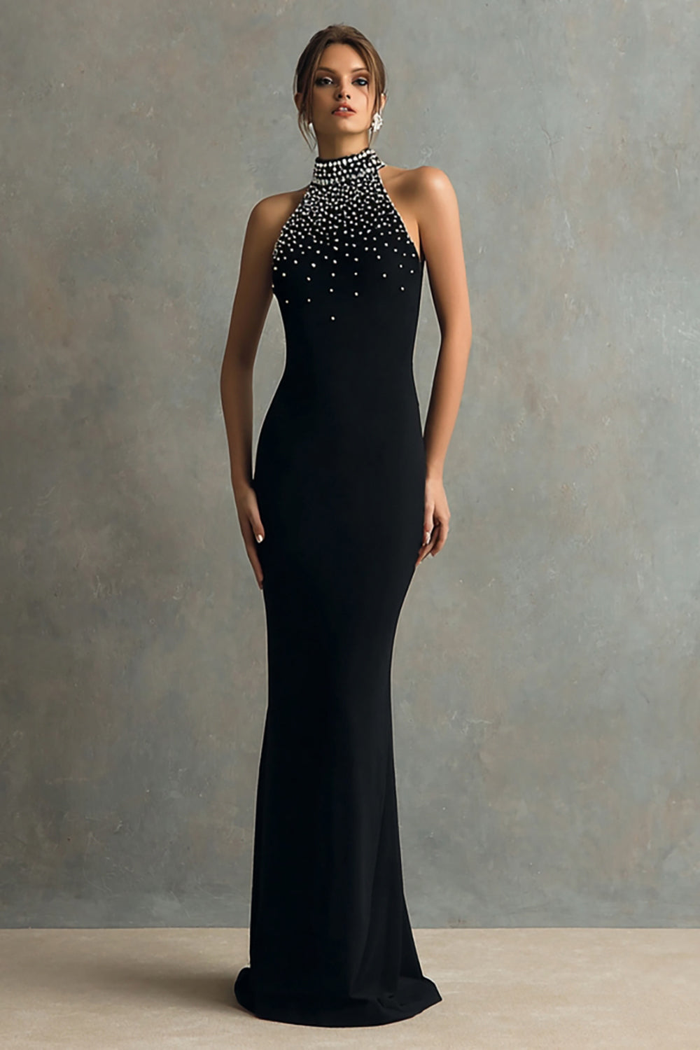 Sparkly Black Sheath Long Formal Dress with Beading