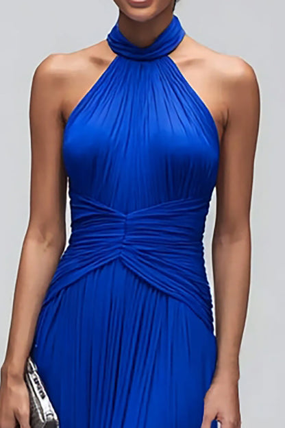 Royal Blue Halter Sheath Maxi Formal Dress