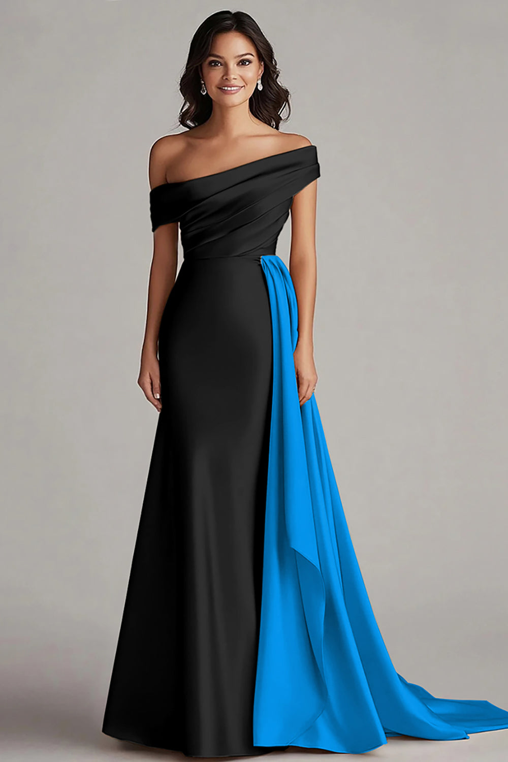Off The Shoulder Black and White A-Line Formal Dress