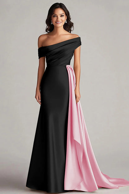 Off The Shoulder Black and White A-Line Formal Dress