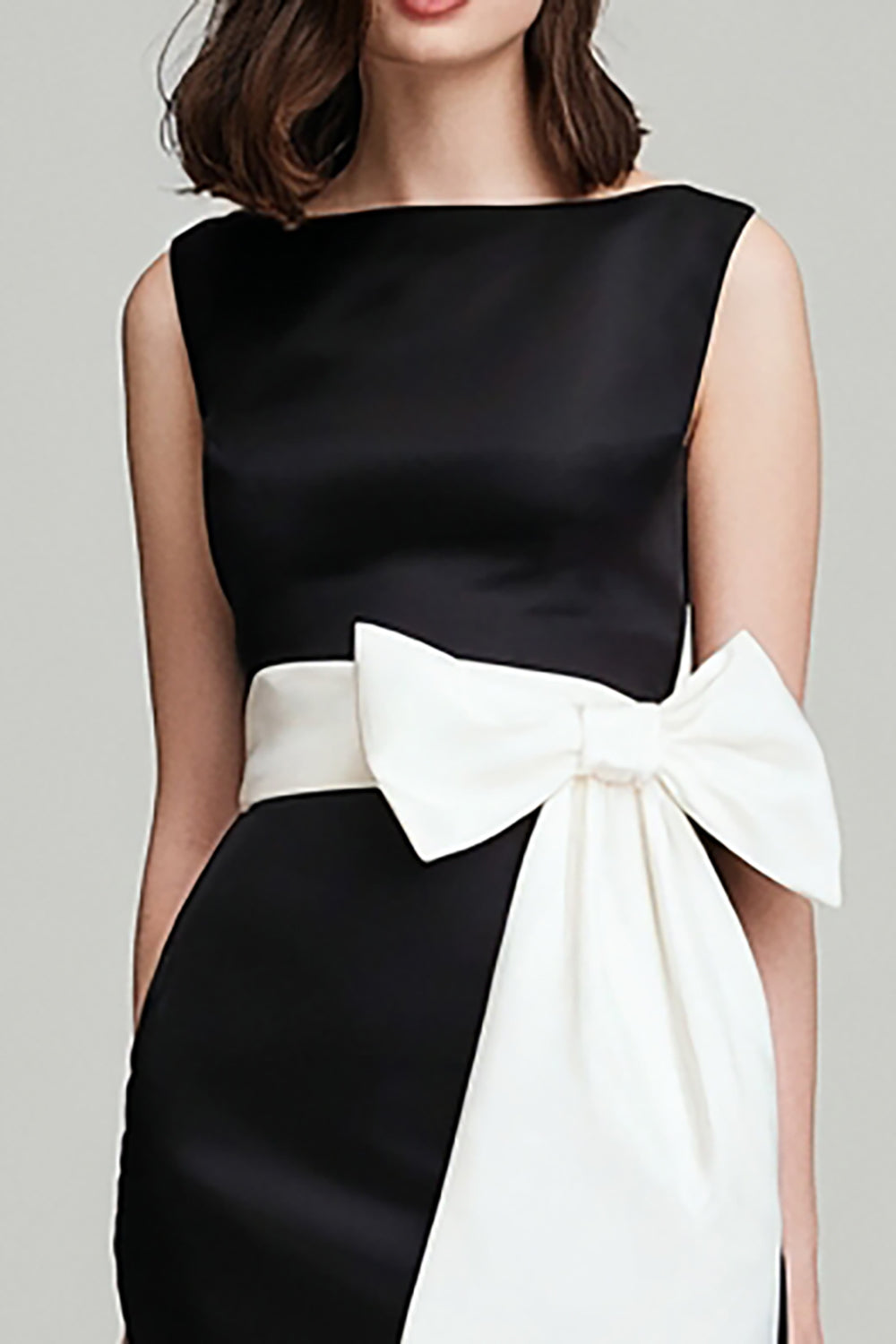 Black And White Bateau Neck Mermaid Satin Formal Dress