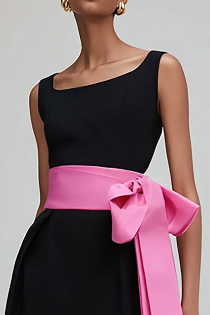 Black And Pink Square Neck Sheath Formal Dress