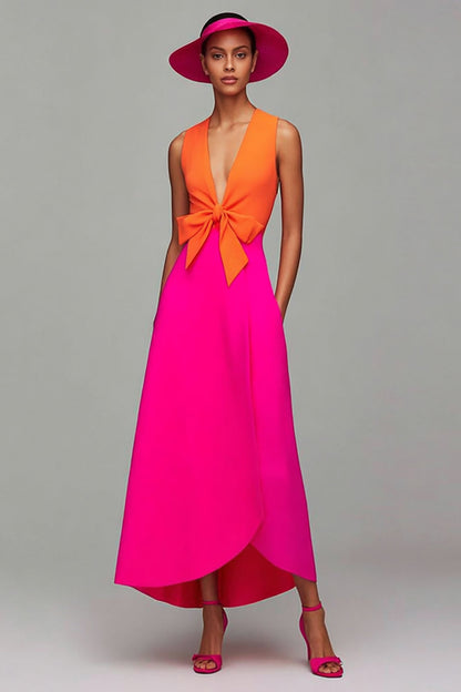 Orange And Fuchsia V Neck A Line Formal Dress