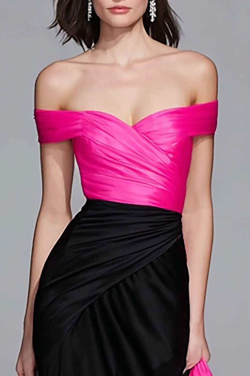 Black and Fuchsia Mermaid Off the Shoulder Long Formal Dress