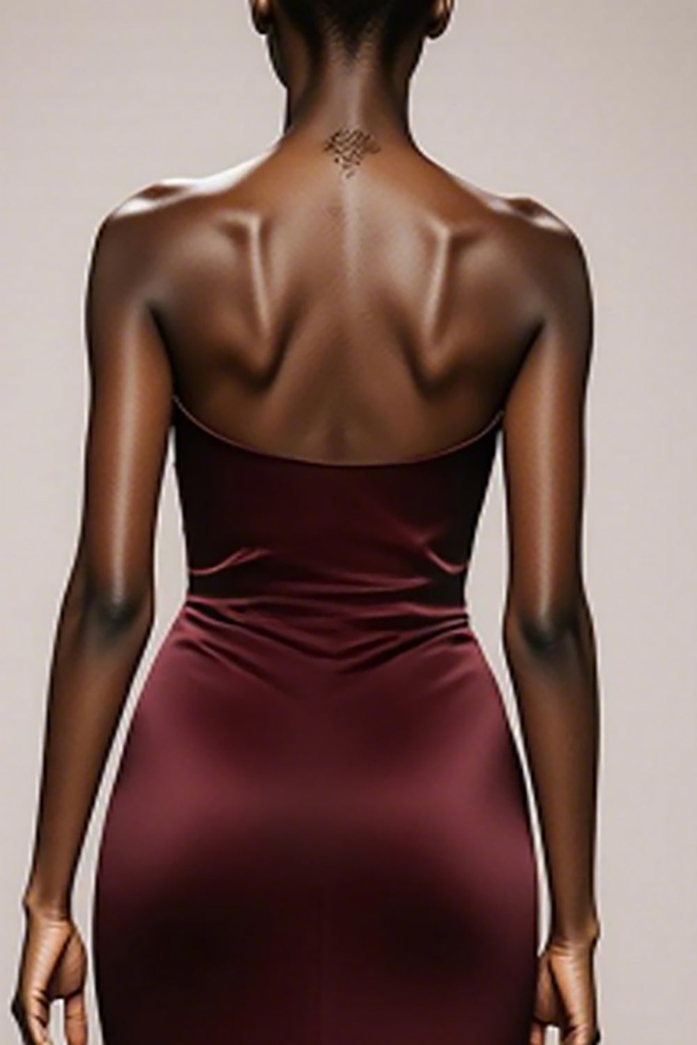 Mermaid Burgundy Strapless Satin Evening Dress with Slit