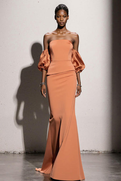 Orange Strapless Mermaid Long Evening Dress